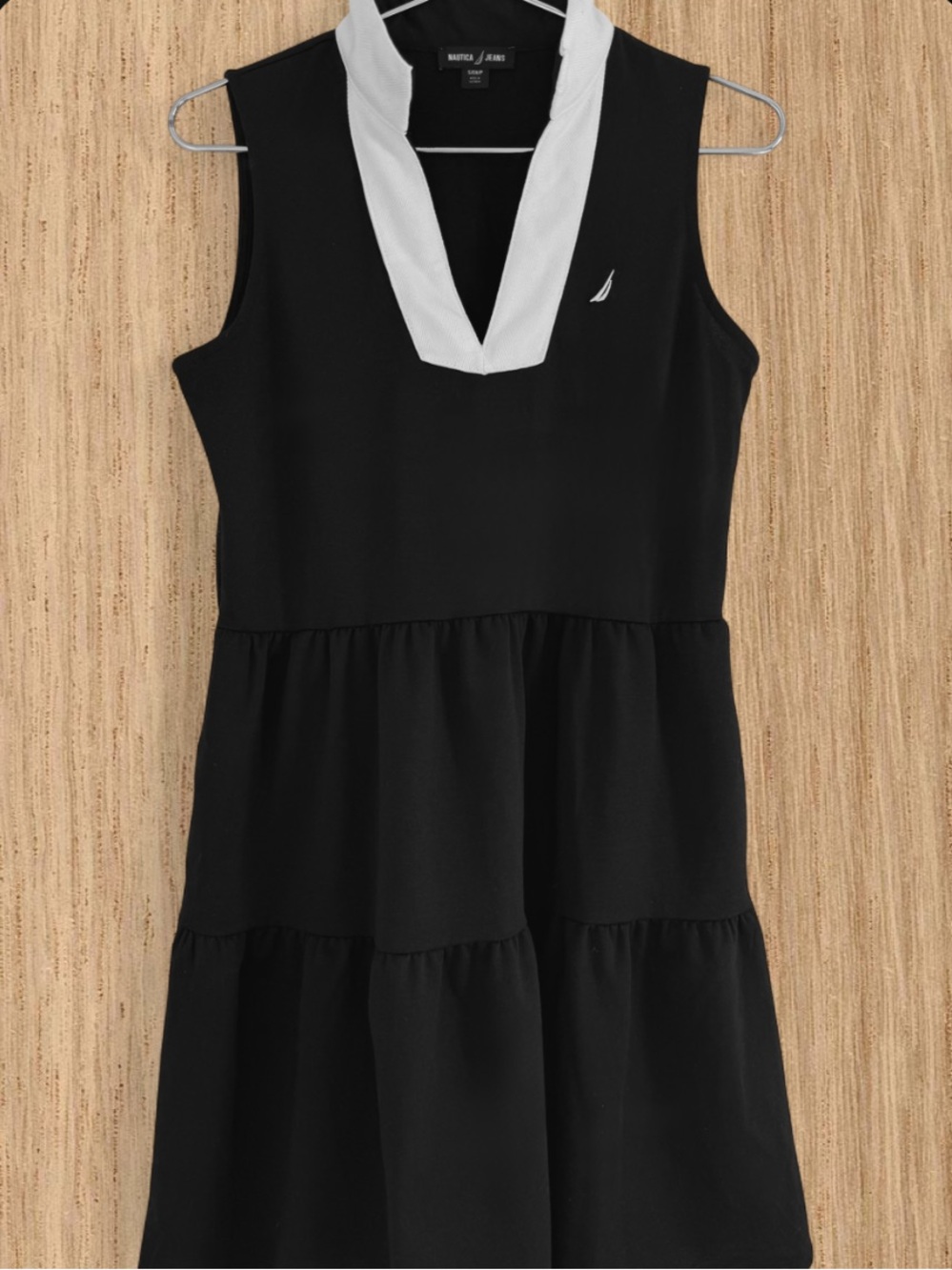Nautica Black & White Sleeveless Tiered Mini Dress Preppy Coastal Size S